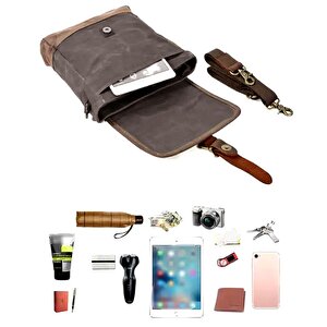 Retro Kanvas Gündelik Küçük Postacı Çanta Mumlu Su Geçirmez (koyu Gri)