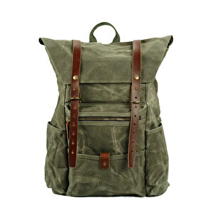 Retro Mumlu Kanvas Deri Büyük Outdoor Sırt Çantası (yeşil)