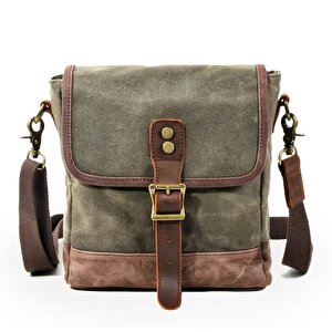 Retro Kanvas Gündelik Küçük Postacı Çanta Mumlu Su Geçirmez (haki Yeşil)