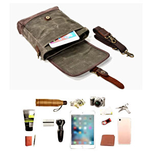 Retro Kanvas Gündelik Küçük Postacı Çanta Mumlu Su Geçirmez (haki Yeşil)