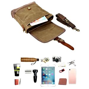 Retro Kanvas Gündelik Küçük Postacı Çanta Mumlu Su Geçirmez (haki)