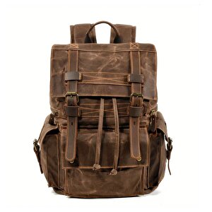 Sert Kanvas Retro Gündelik Okul İş Ofis Sırt Çantası Mumlu Su Geçirmez (kahve)