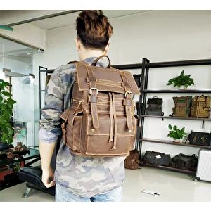 Sert Kanvas Retro Gündelik Okul İş Ofis Sırt Çantası Mumlu Su Geçirmez (kahve)