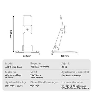 Xp-pen Acs15 Ergo Stand Yükseklik Ve Açı Ayarlı Tablet Standı