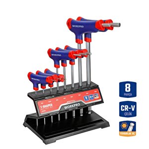 Wp200542 8 Parça Cr-v Top Başlı T Tipi Uzun Profesyonel Allen Anahtar Takımı