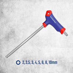 Wp200542 8 Parça Cr-v Top Başlı T Tipi Uzun Profesyonel Allen Anahtar Takımı