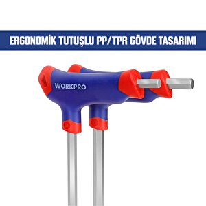 Wp200542 8 Parça Cr-v Top Başlı T Tipi Uzun Profesyonel Allen Anahtar Takımı