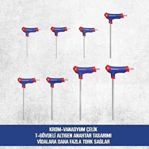 Workpro Wp200542 8 Parça Cr-v Top Başlı T Tipi Uzun Profesyonel Allen Anahtar Takımı