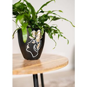 Lea İnsan Figürlü Siyah Metal Saksı Çap 16cm Yükseklik 17cm
