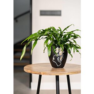 Lea İnsan Figürlü Siyah Metal Saksı Çap 16cm Yükseklik 17cm