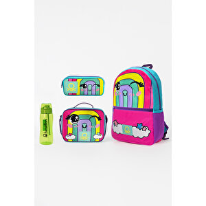 Gökkuşağı İlkokul Çantası, Beslenme Kalemlik Okul Seti- Matara Hediyeli 75997