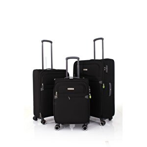 04pc6000 3'lü Set Ultra Light Hafif Lüx Kumaş Tekerlekli Valiz Siyah