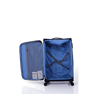 04pc6000 3'lü Set Ultra Light Hafif Lüx Kumaş Tekerlekli Valiz Siyah