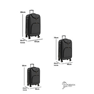 3'lü Set Büyük Orta Ve Kabin Boy Kumaş Valiz Antrasit 2308
