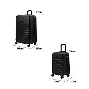 2'li Valiz Seti Orta Boy - Kabin Boy Siyah-siyah 1168-s