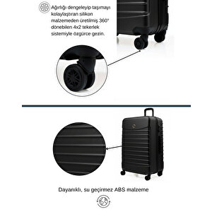 2'li Valiz Seti Orta Boy - Kabin Boy Siyah-siyah 1168-s