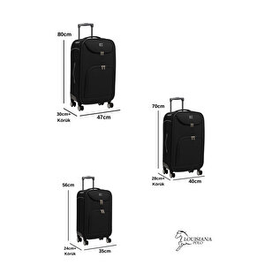 3'lü Set Büyük Orta Ve Kabin Boy Kumaş Valiz Siyah 2308