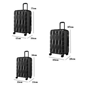 3'lü Valiz Seti Büyük Boy - Orta Boy - Kabin Boy Siyah-siyah 1167-s
