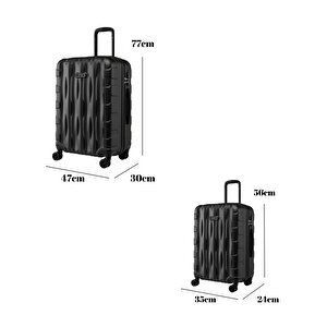 2'li Valiz Seti Büyük Boy - Kabin Boy Siyah-siyah 1167-s