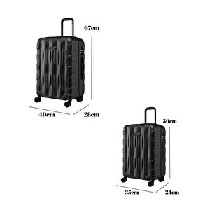 2'li Valiz Seti Orta Boy - Kabin Boy Siyah-siyah 1167-s