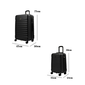 2'li Valiz Seti Büyük Boy - Kabin Boy Siyah-siyah 1168-s
