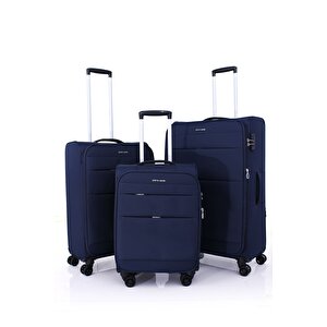 4200 3'lü Set Ultra Light Hafif Lüx Kumaş Tekerlekli Valiz Lacivert
