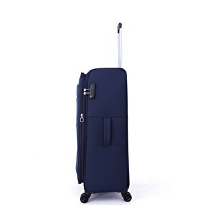 4200 3'lü Set Ultra Light Hafif Lüx Kumaş Tekerlekli Valiz Lacivert