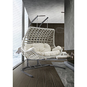 Cunda Çift Kişilik Bahçe Ve Balkon Salıncağı Beyaz