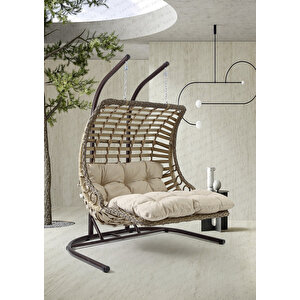 Bodrum Double Çift Kişilik Bahçe Ve Balkon Salıncağı Açık Kahverengi