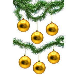 Yılbaşı Çam Ağacı Süsü Gold 8 Cm Mat 6lı Cici Top