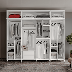 Guneystore Ücretsiz Montaj Milas 8 Kapaklı Komple Mdf Ayaklı Yüklüklü Gardırop