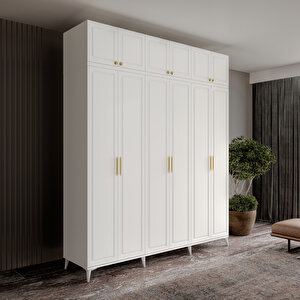 Guneystore Ücretsiz Montaj Milas Gold 6 Kapaklı Komple Mdf Ayaklı Yüklüklü Gardırop