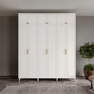 Guneystore Ücretsiz Montaj Milas Gold 6 Kapaklı Komple Mdf Ayaklı Yüklüklü Gardırop