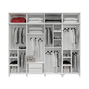 Guneystore Ücretsiz Montaj Milas Gold 8 Kapaklı Komple Mdf Ayaklı Yüklüklü Gardırop