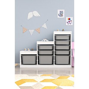 Swiss  Gri 9 Sepetli Beyaz Gövde Çok Amaçlı Dolap