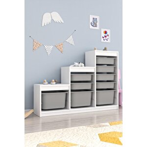 Swiss  Gri 9 Sepetli Beyaz Gövde Çok Amaçlı Dolap