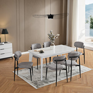 Polo 6 Kişilik Mutfak Yemek Masası Takımı Gri