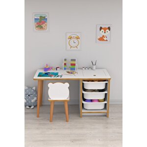 Soho - Çocuk Çalışma Masası Oyun Ve Etkinlik Masası Beyaz Sepetli