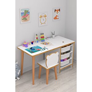 Soho - Çocuk Çalışma Masası Oyun Ve Etkinlik Masası Beyaz Sepetli