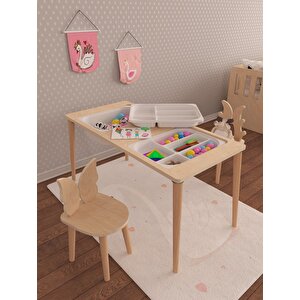 Twin 3 Sepetli Doğal Boyasız Ahşap Montessori Çok Amaçlı Oyun Ve Aktivite Masası