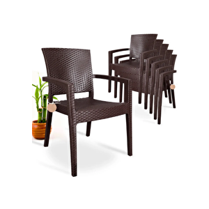 Rattan Sandalye 6 Adet Rattan Victor Kollu Sandalye Koltuk 6'lı Set A Plus