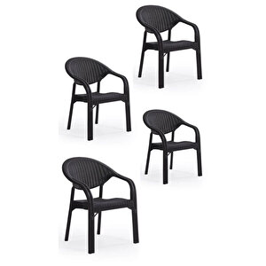 4 Adet Bambu Pro Çift Ayak Rattan Desenli Kollu Sandalye Koltuk 4'lü Set 1. Kalite