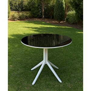 Maria Lotus Yuvarlak Masa Takımı 90x90 Cm Camlı Masa 4 Kişilik Masa Seti