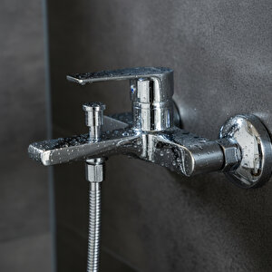 Decordem Banora Rauline, Krom Banyo Bataryası, Paslanmaz Pirinç Gövde, Su Tasarruflu Duvar Tipi Musluk