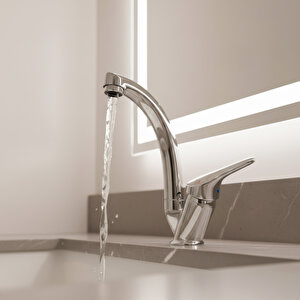 Decordem Banora Liza, Krom Kuğu Lavabo Bataryası, Paslanmaz Pirinç Gövde, Su Tasarruflu 360° Döner Musluk