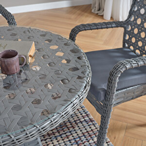 Ayaz 4 Kişilik Rattan Bahçe Balkon Mutfak Masa Takımı Gri