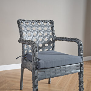 Ayaz 4 Kişilik Rattan Bahçe Balkon Mutfak Masa Takımı Gri