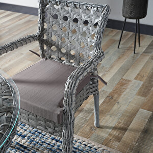 Ayaz 4 Kişilik Rattan Bahçe Balkon Mutfak Masa Takımı Açık Gri