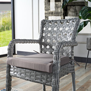 Ayaz 4 Kişilik Rattan Bahçe Balkon Mutfak Masa Takımı Açık Gri