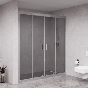 Silver Verta 6mm Füme Cam Orta Açılır 2 Sabit 2 Sürgü İki Duvar Arası Duşakabin 153 cm